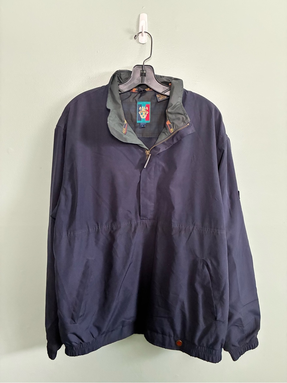 VTG Sunice Golf Windbreaker Jacket Mens L Navy Blue 1/4 Zip Pullover Retro